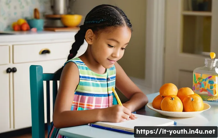 청소년상담사와 정신건강 상담의 역할 비교 - **Prompt:** A young girl, around 7 years old, sitting at a brightly colored table in a sunlit kitche...