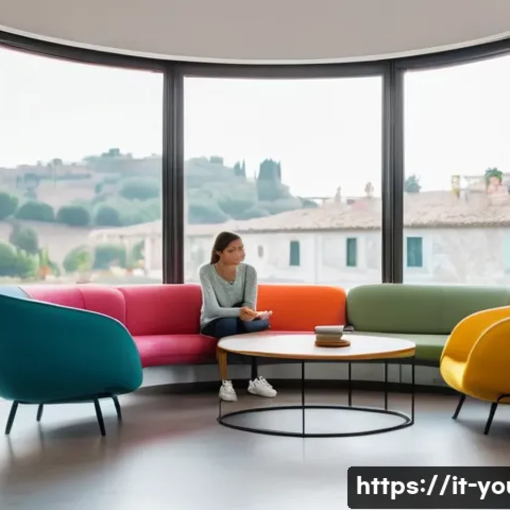 청소년상담사 실습 중 자주 발생하는 문제들 - A warm and inviting counseling room in a modern Italian school setting, with soft natural light filt...