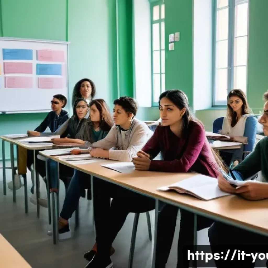 청소년상담사 자격증 취득 시 유리한 학과 - A university classroom scene in Italy, with diverse young adult students attentively listening to a ...