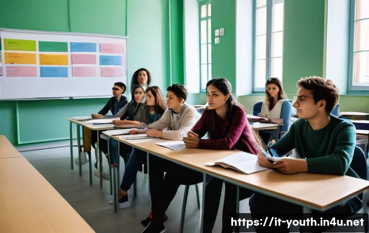 청소년상담사 자격증 취득 시 유리한 학과 - A university classroom scene in Italy, with diverse young adult students attentively listening to a ...