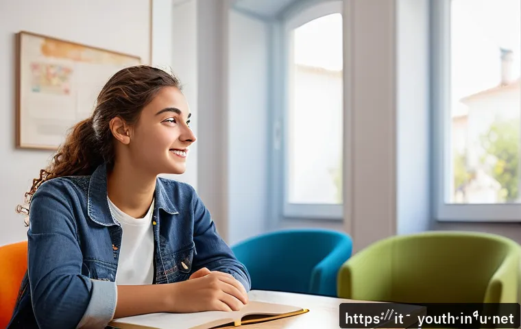 청소년상담사 필기시험에서 자주 출제되는 주제 - A warm and inviting counseling room in Italy, designed for youth communication, featuring a young It...