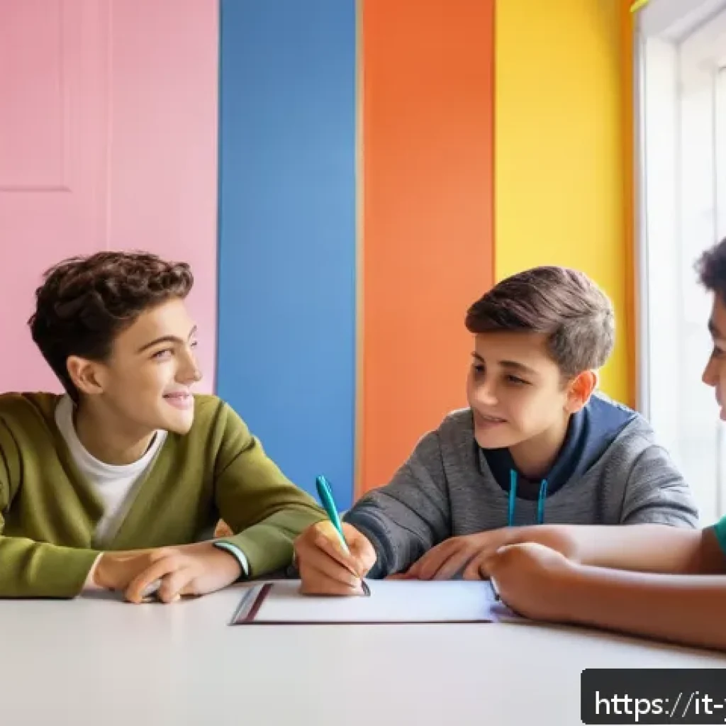 청소년상담사로서 청소년 지원 프로젝트 사례 - A modern youth counseling session in an Italian community center: a diverse group of teenagers seate...