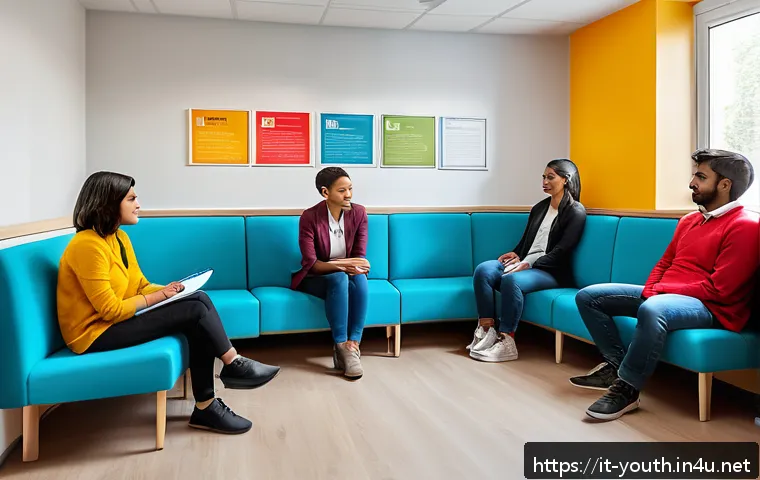 청소년상담사로서의 성공적인 사례 공유 - A warm, inviting counseling room designed for youth support, featuring soft natural lighting, comfor...
