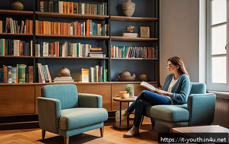 청소년상담사 자격증 소지자의 경험담 - A warm, inviting counseling room in a modern Italian urban setting, softly lit with natural light th...