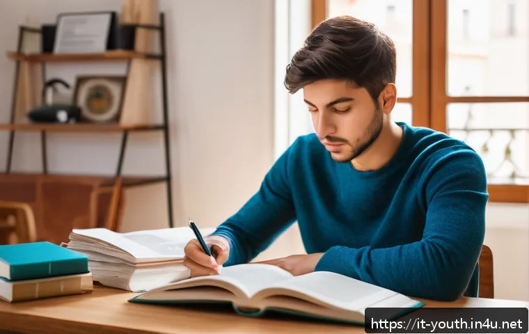 청소년상담사 실기시험 채점 기준 상세 분석 - A focused young adult candidate sitting at a modern study desk in a cozy Italian apartment, practici...