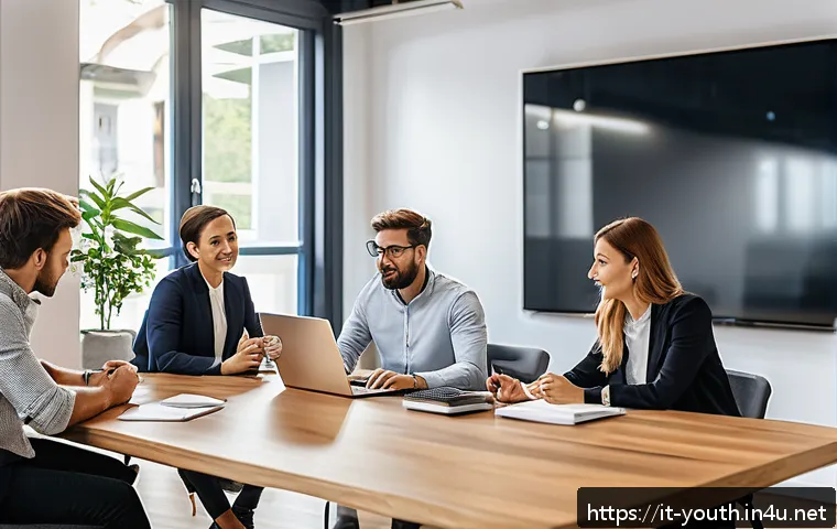 청소년상담사로서 직업 만족도를 높이는 방법 - A modern Italian office environment featuring a diverse team of young professionals engaged in an op...