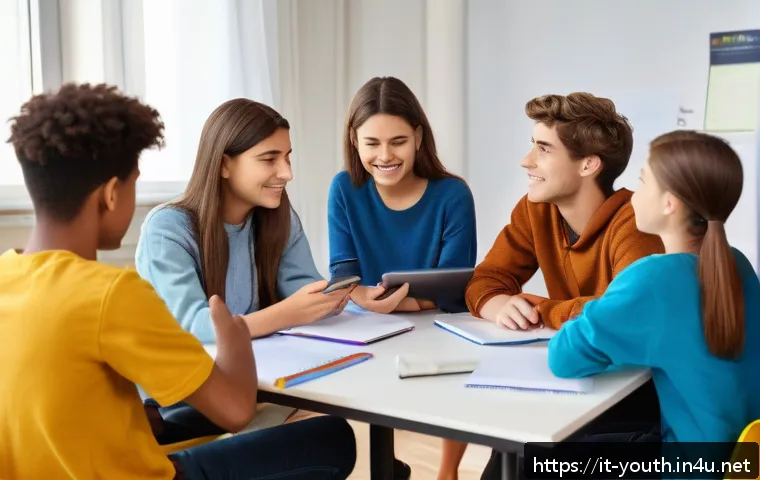 청소년상담사 직무의 장단점 - A compassionate professional counselor engaging attentively with a diverse group of Italian teenager...